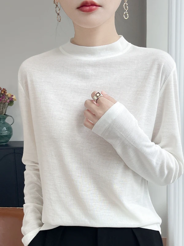

Тонкий вязаный длинный све премиум-класса, свободный женский базовый топ с высоким воротником, осенне-зимняя внутренняя одежда, мягкий удобный топ