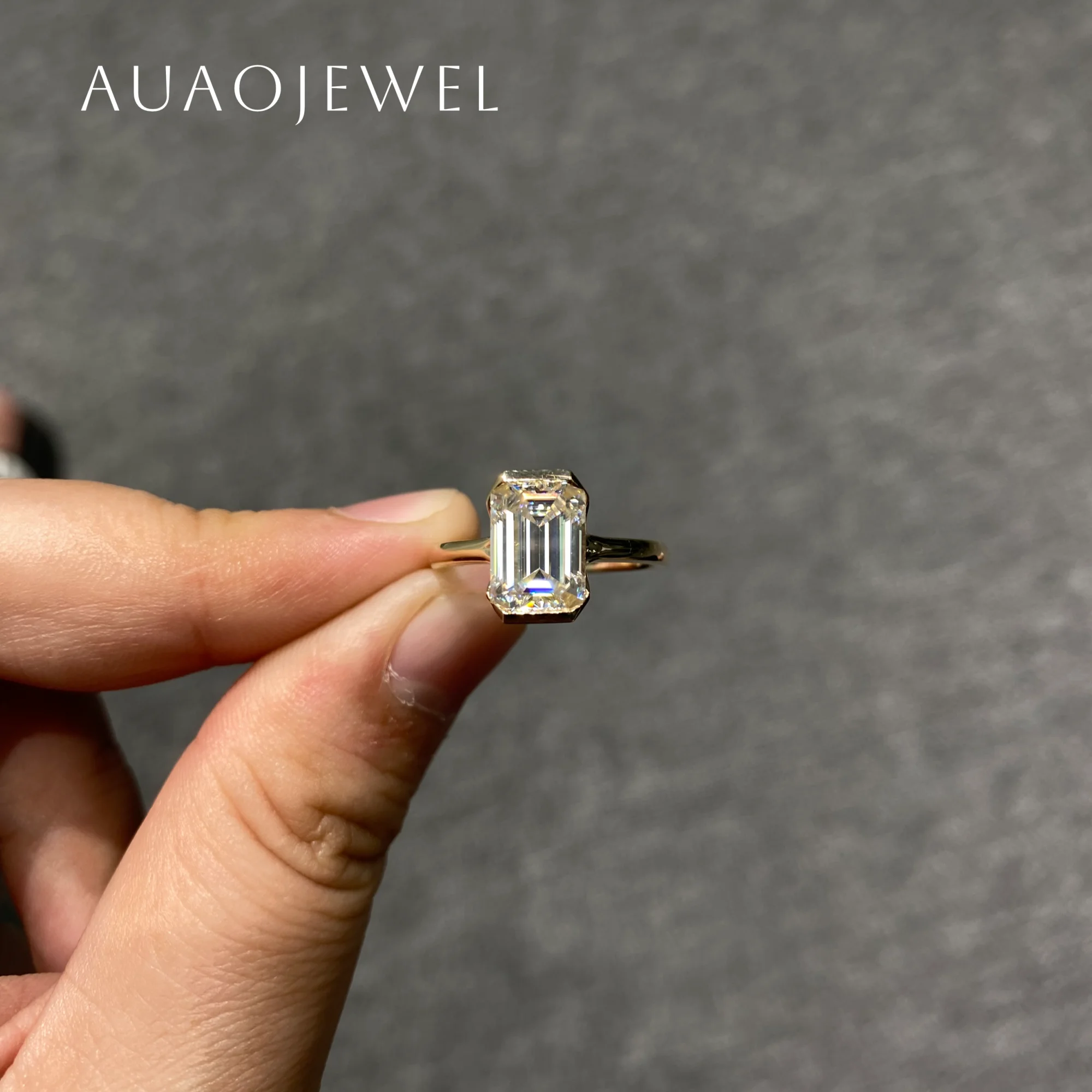 AUAOJEWEL 3Carat Emerald Cut Engagement Ring Moissanite Sterling Silver 925 Jewelry Rings Women Accessories Friendship Gifts