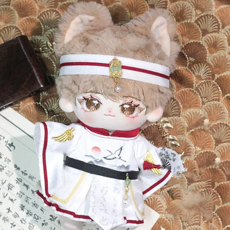 

20 см плюшевая кукольная одежда ручной работы в стиле ретро, повязка на голову в китайском стиле, верхний халат, зеленый бамбуковый набор вееров с принтом для кукол, аксессуары