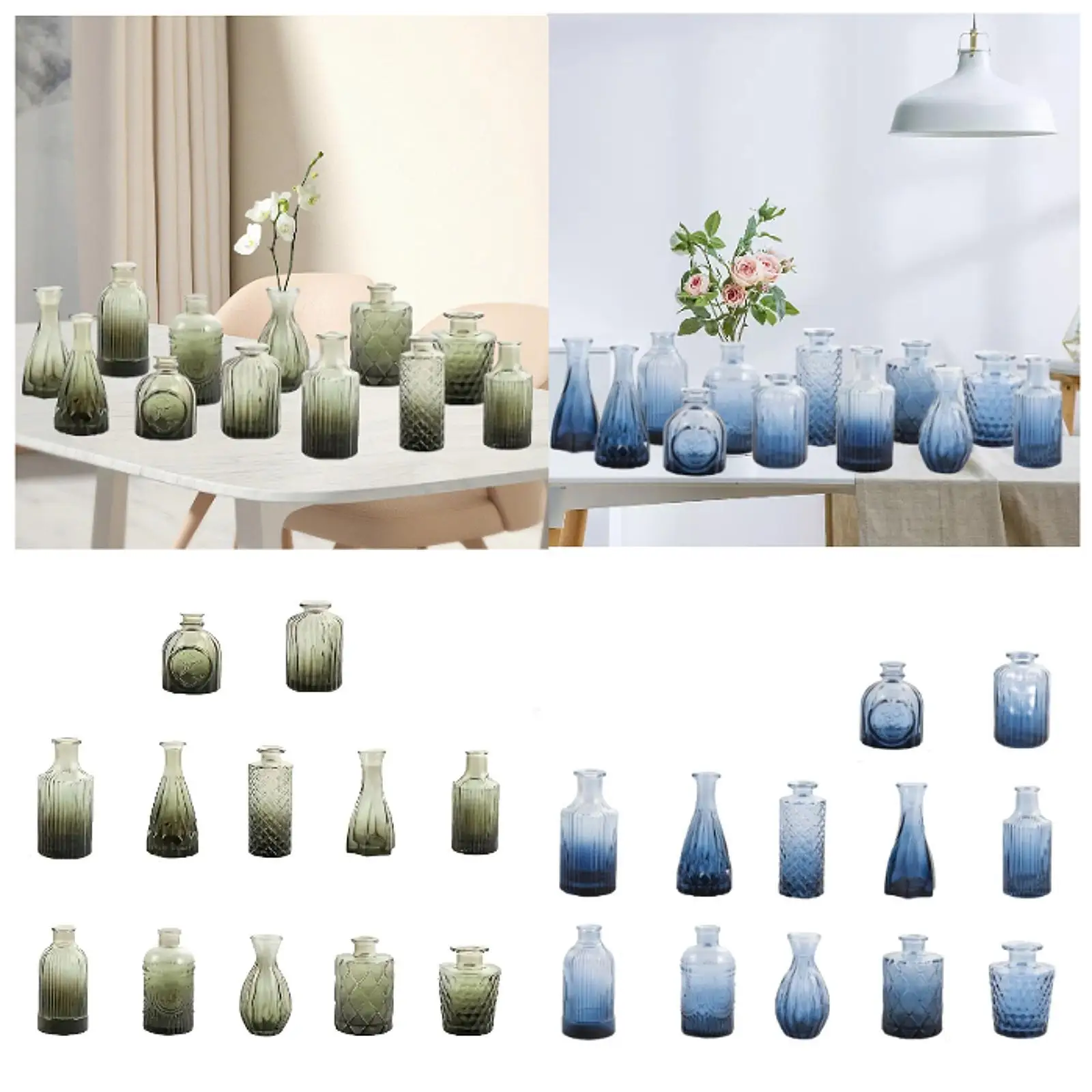 12x Glass Bud Vases Minimalism Lightweight Housewarming Gift Floral Accessory for Indoor Living Room Balcony Kitchen Cabinet