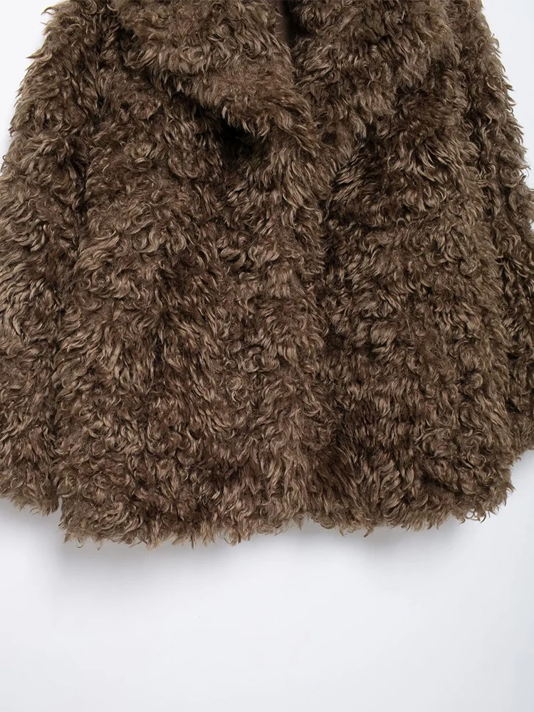 Mueyaruho Winter Autumn 2024 Women Fur Teddy Jacket Solid Brown Long Sleeve Tops Outwear Coat Female