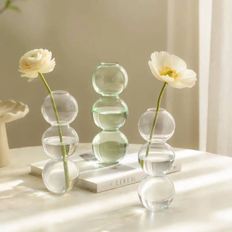 2-Pack Bubble Glass Bud Vases, Clear Small Hydroponic Flower Vase for Wedding Centerpieces & Rustic Home Table Decor