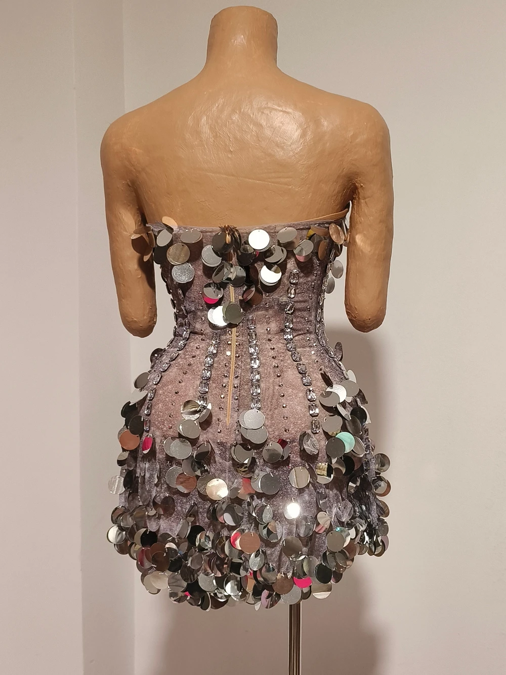 Sparkly Silver Rhinestones Sequined Birthday Celebrate Evening Tube Short Dress Women Sexy Photo Shoot Wear Performance Costume view 4