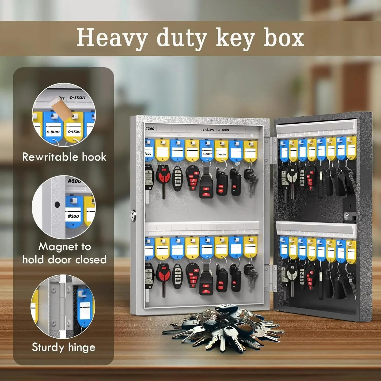 WeHere 32 Key Safe Box, Intelligent Wall Mounted Key Storage Cabinet,OTP/APP Bluetooth/fixed Code Unlocking Key Management Safe