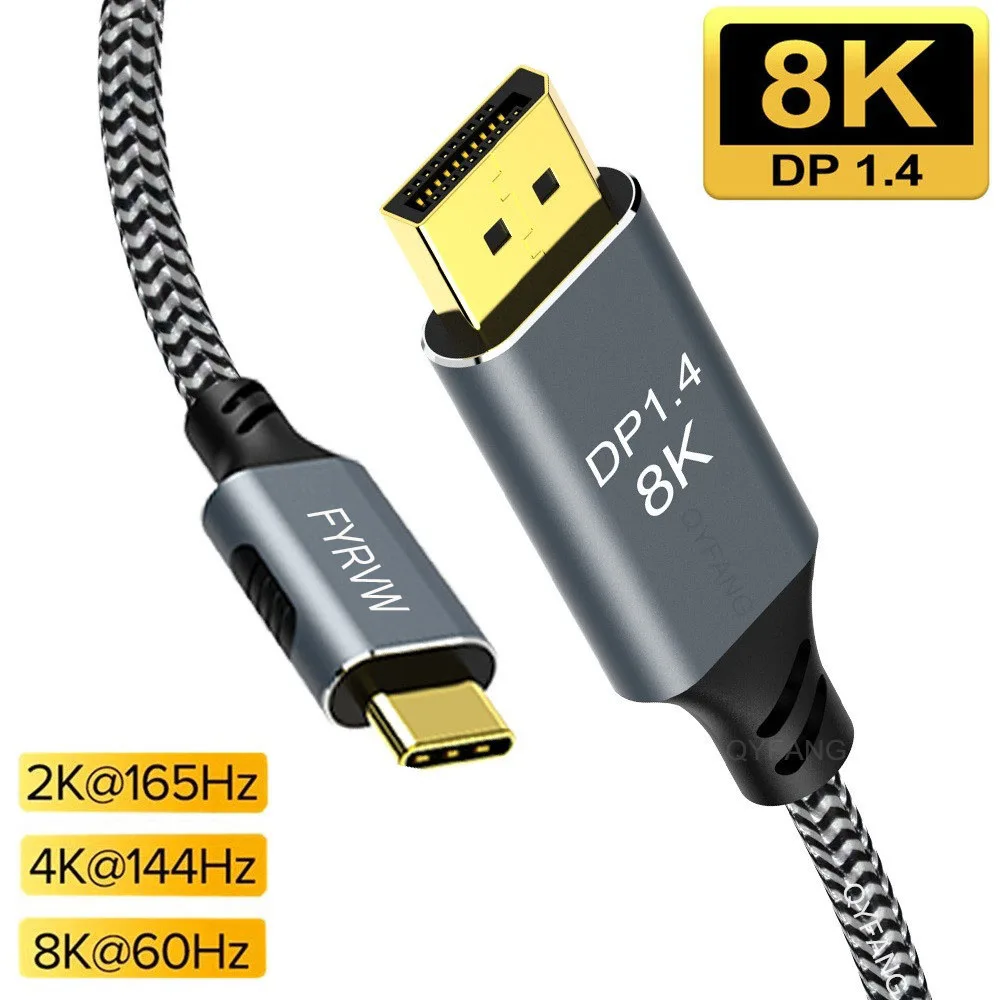 USB C to DisplayPort Cable 165Hz 8K Thunderbolt4 to Display port  For MacBook Pro M1 USB C Type C to DP Cable DP1.4 240Hz Cable