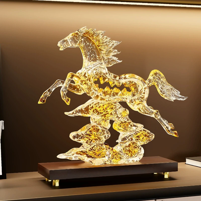 Crystal Horse Statue Resin Artwork Ornament Room Decor Office Wine Cabinet Desktop Decorations Crafts Sculpture Luxury Gifts