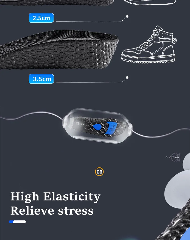 1 Paar höhenvergrößernde Einlegesohlen für Füße, PU-Memory-Schaum-Schuhpolster, atmungsaktive orthopädische Fersenlift-Einlegesohle für die Sport-Laufpflege – Detail 5