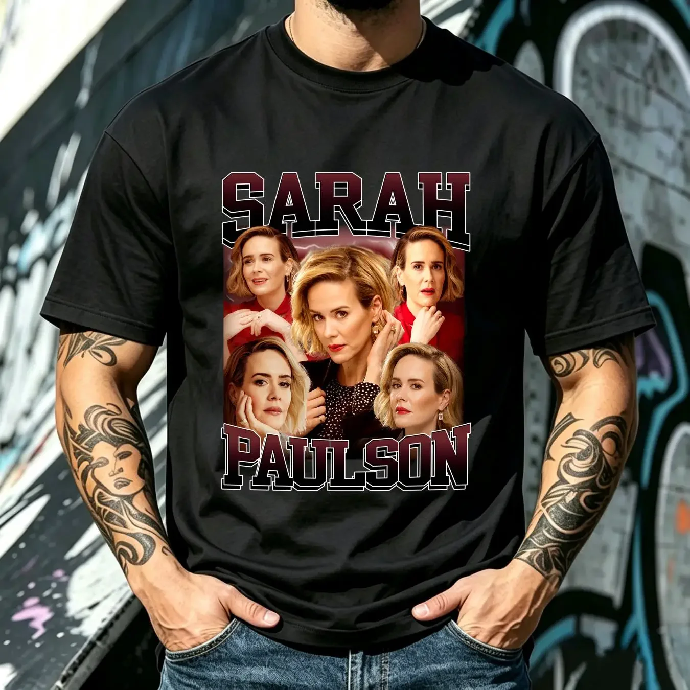 washed T Shirt Sarah Paulson Movie Character Actress Vintge Bootleg Retro SweaT INFN586 long or short sleeves vintage Washed