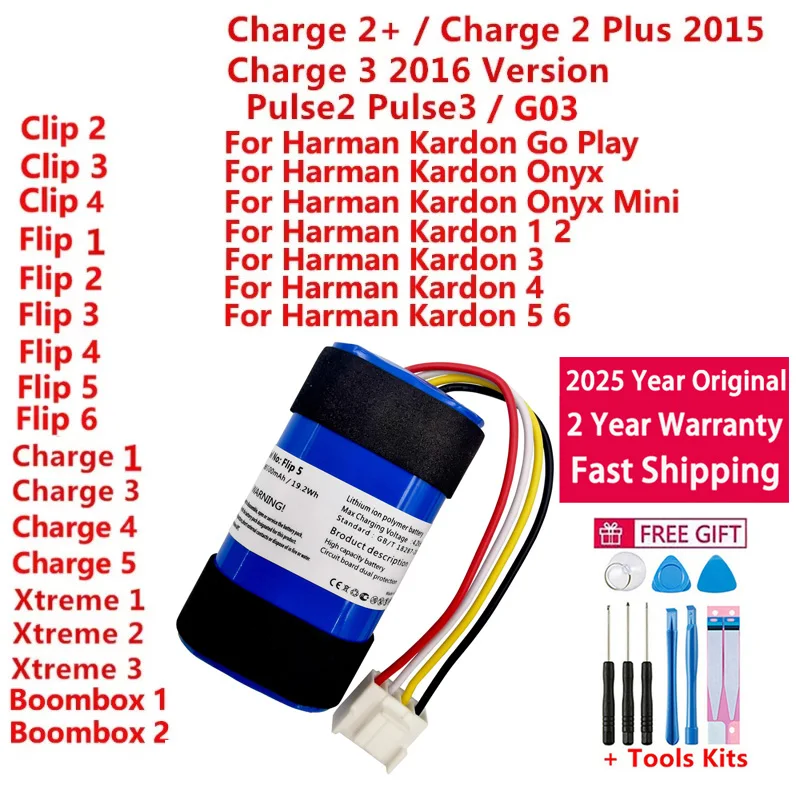 Original Speaker Battery For Harman Kardon Onyx Studio For JBL Charge Boombox Flip Pulse Xtreme 1 2 3 4 5 6 Go Play Onyx Mini