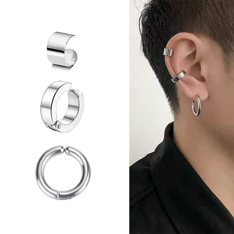 Wkoud 1Pc Punk Staal-Kleur Rvs Pijnloos Oor Clip Oorbellen Voor Mannen/Vrouwen Straat Pop Non piercing Nep Sieraden Gift