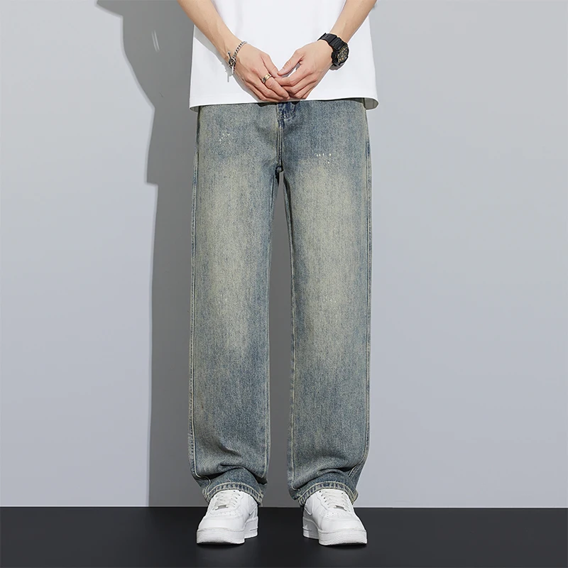 

2025 New Cotton Baggy Men Wide Leg Jeans Retro Loose Streetwear Fashion Korean Straight Washed Denim Trousers High Quality Brand