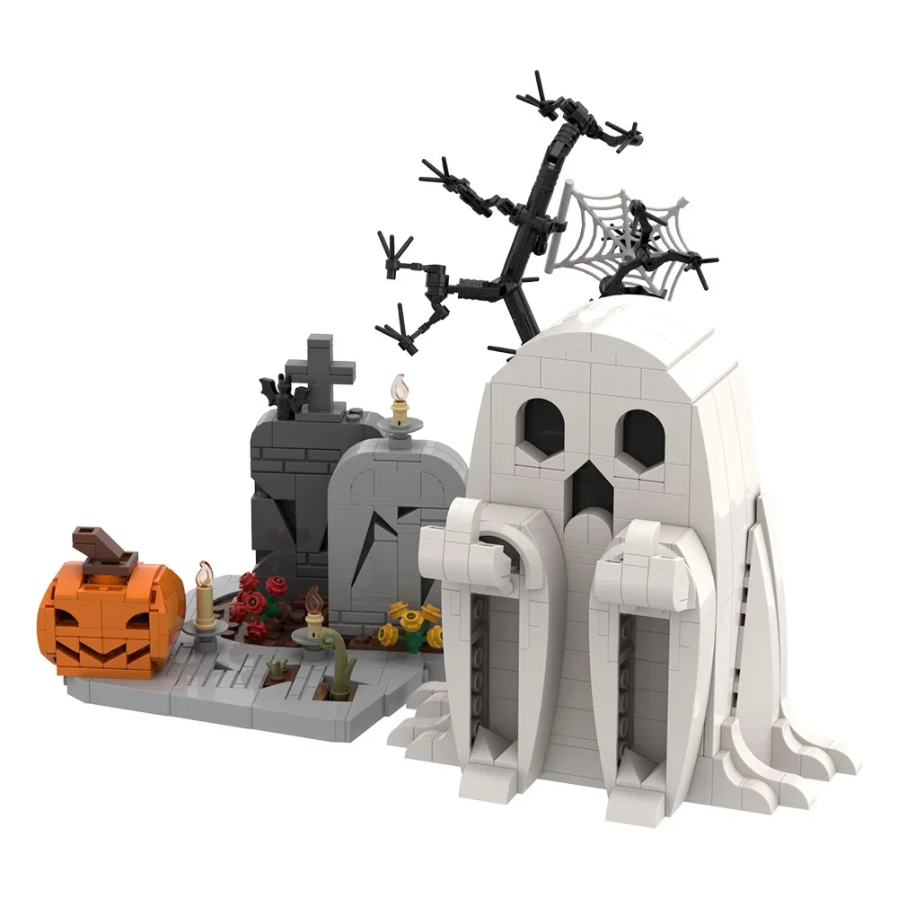 

MOC Halloween Ghost Model Building Blocks Spooky Pumpkin Tombstone White Ghost Scene Bricks Toy Adult Gift