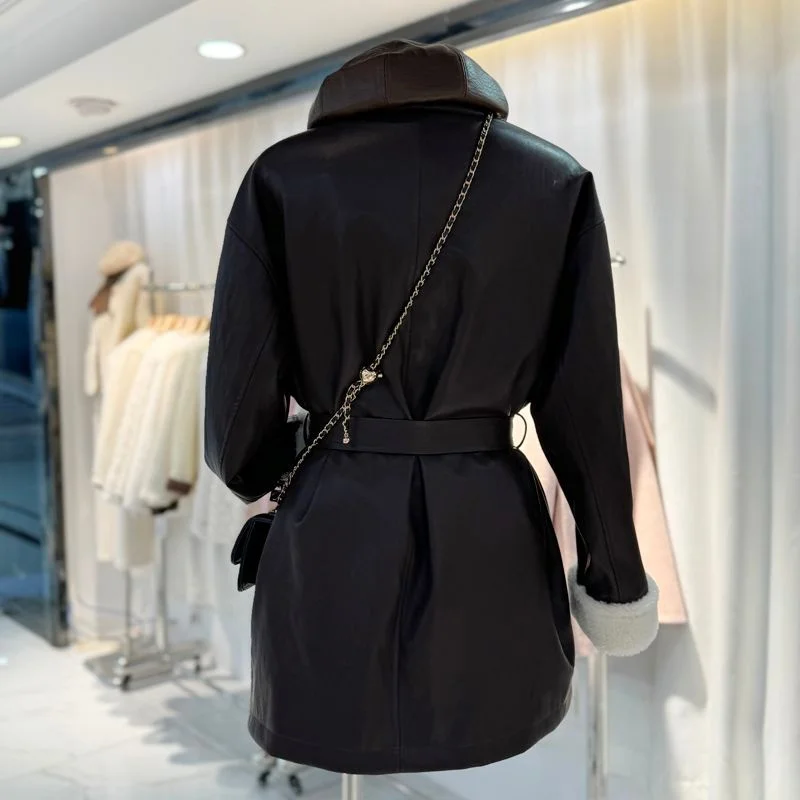 High End Fashion Trend Leather Jacket For Women In Winter 2025, New Warm, Thick, Waist Cinching, Slimming Stand Up Collar