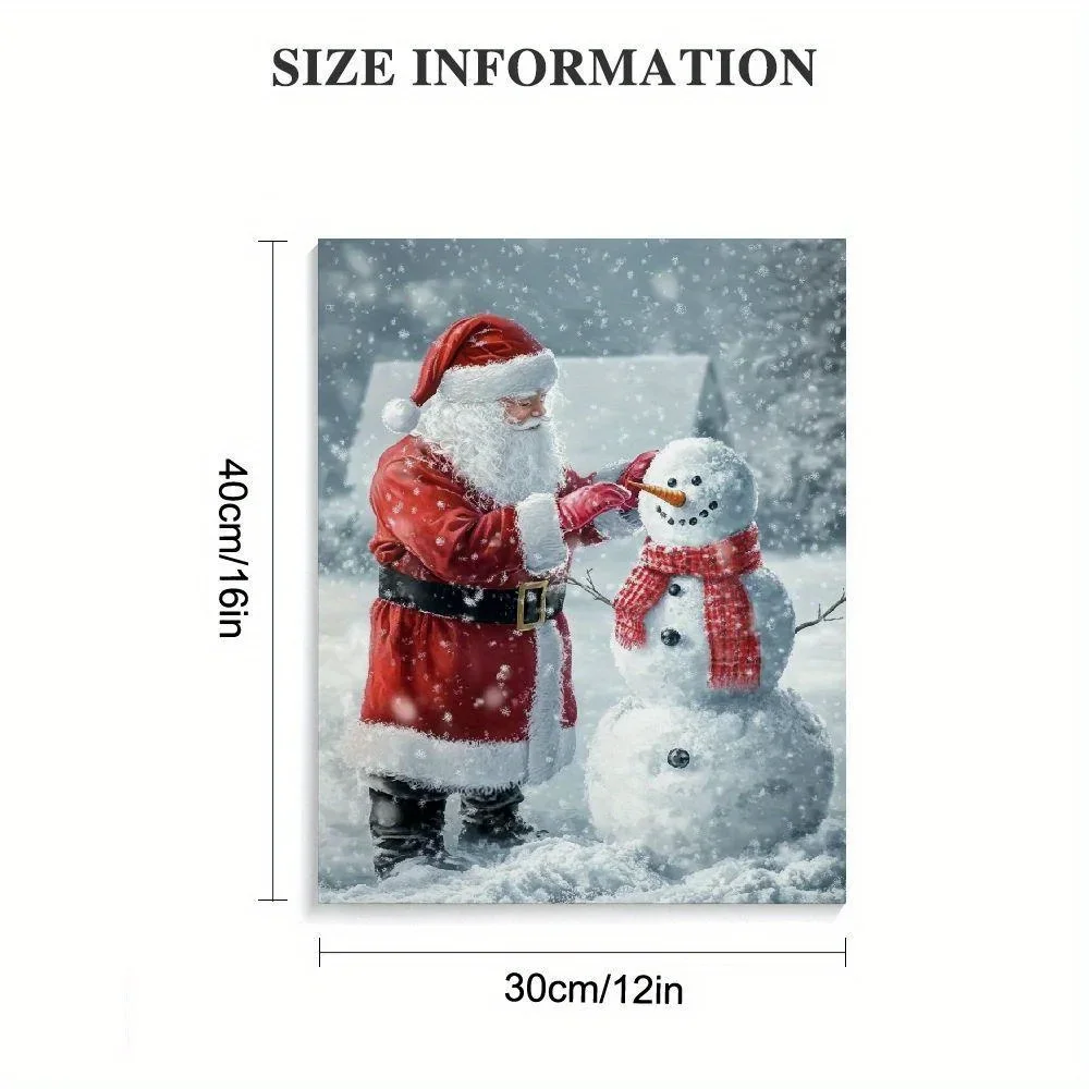 1PC Christmas Snow Poster Father Christmas and Snowman Canvas Wall Decoration Applicable Living Room Dining Room Framed