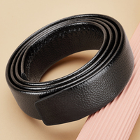 Men Genuine Genuine Leather Belt Replacement Belt 3.5cm Length Optional 110-140cm For Automatic Buckle Black Ratchet strap