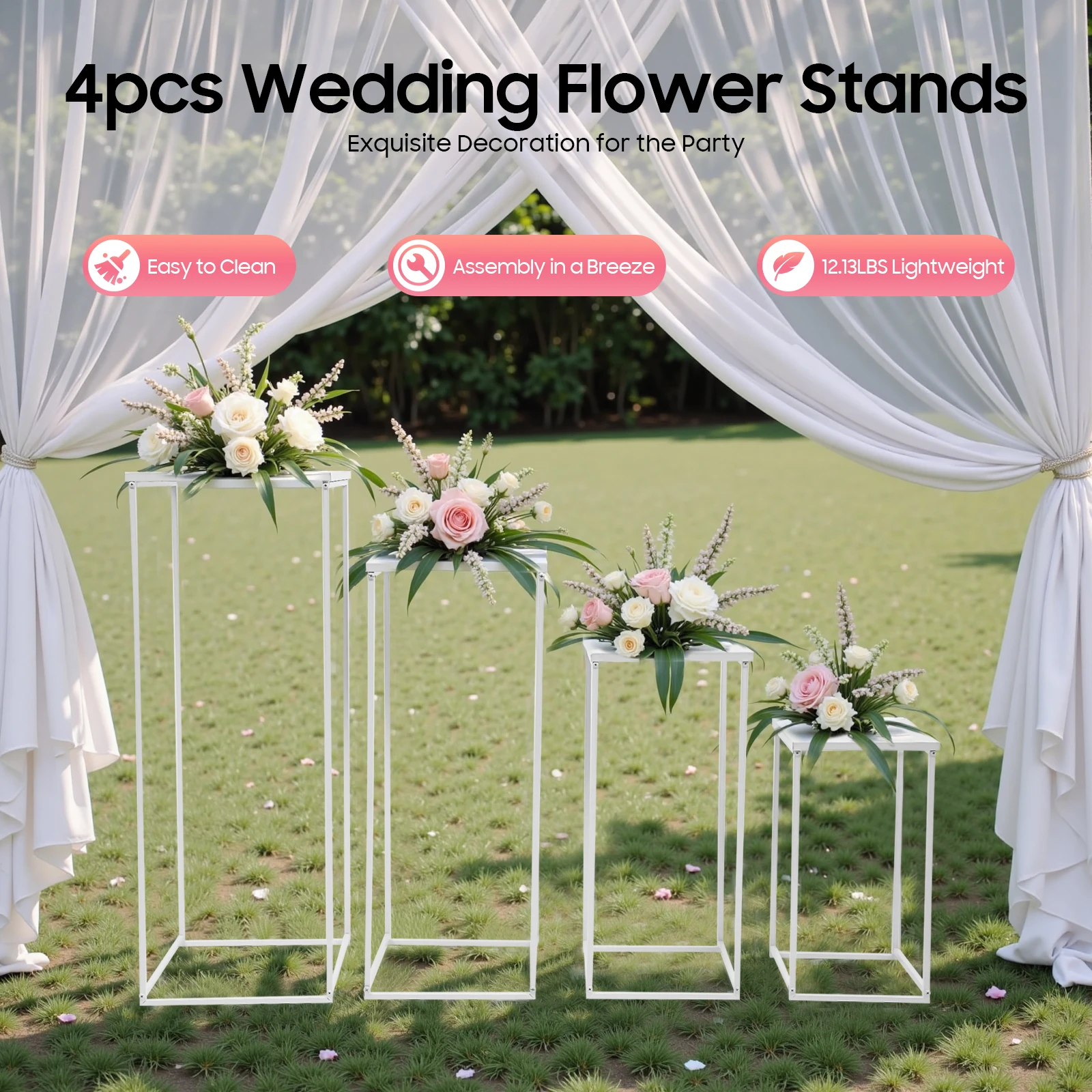 Set di supporti per fiori nuziali da 4 pezzi – Portafiasi in metallo resistente per centrotavola, decorazioni per feste con palloncini