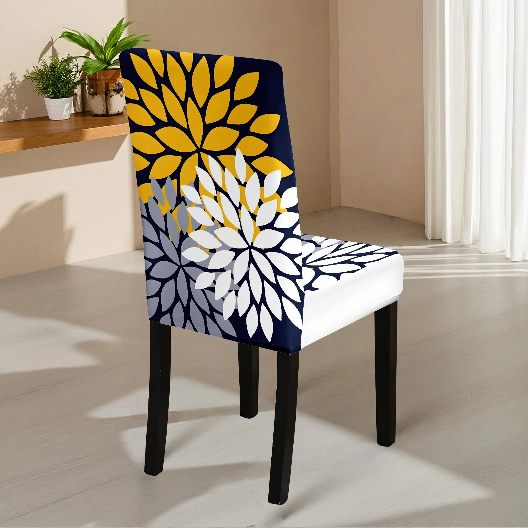 2026 New Elastic All - inclusive Chair Cover, Summer Outdoor Sofa Chair Cover with Yellow and White Floral P