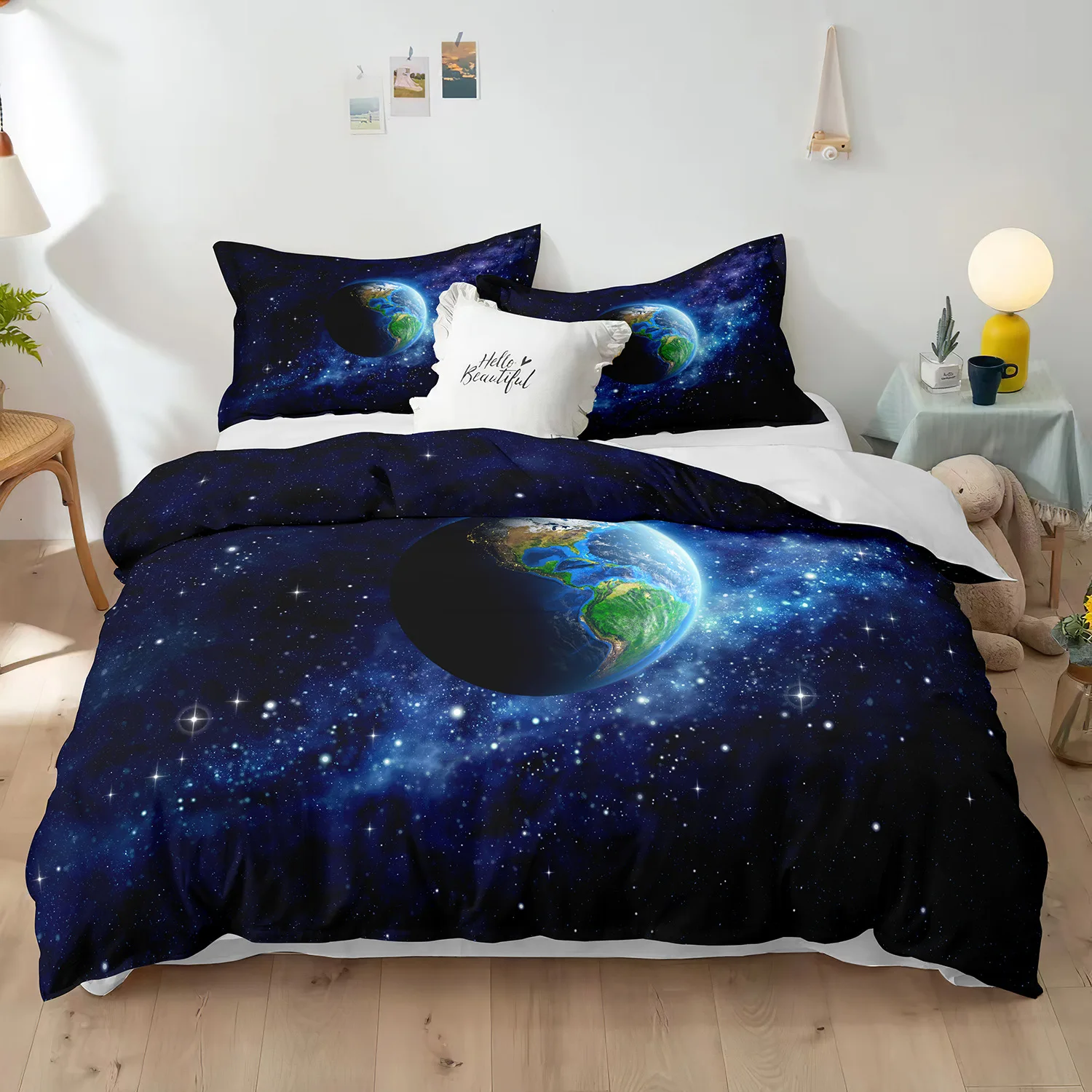 

Huge Earth Planet Theme Duvet Cover for Children Boy Girl Teens 3D Mercury Galaxy Space Blue King Queen for Bedroom Decorations