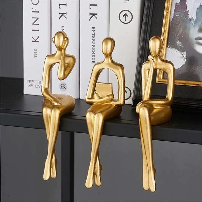 AliExpress Collection 3PCS Home Decoration Accessories Resin Abstract Thinker Statue Bookshelf Sculpture Living Room Decoration