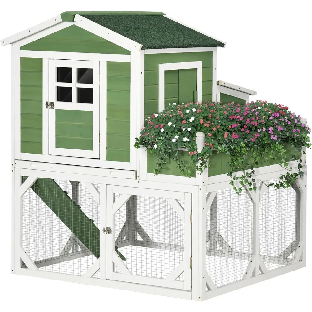 

49" Small Chicken Coop Hen House with Garden Space, Chicken House Outdoor Run Cage with Weather Protection, 2-4 Birds, Green
