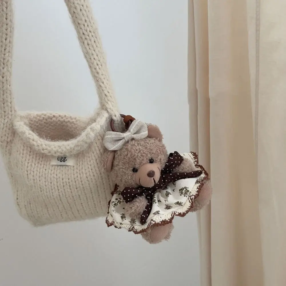 Portachiavi creativo per bambola di orso di peluche di cartone animato con fiocco Portachiavi di peluche Kawaii Ciondolo per donne e ragazze