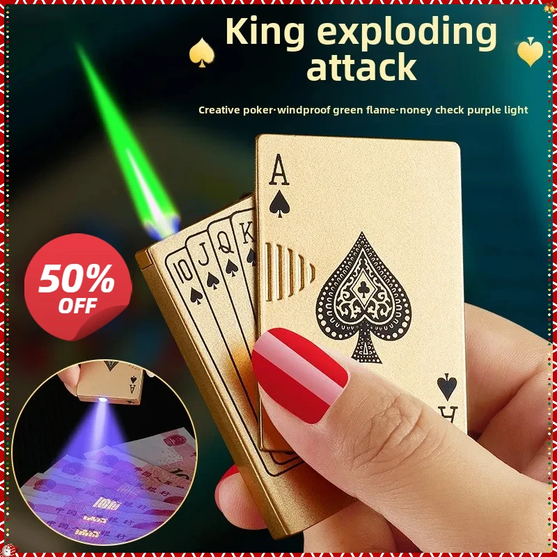 2025 Unusual Torch Turbo Butane Gas Lighters,Metal Playing Cards Jet Poker Lighter Creative Windproof Outdoor Lighter