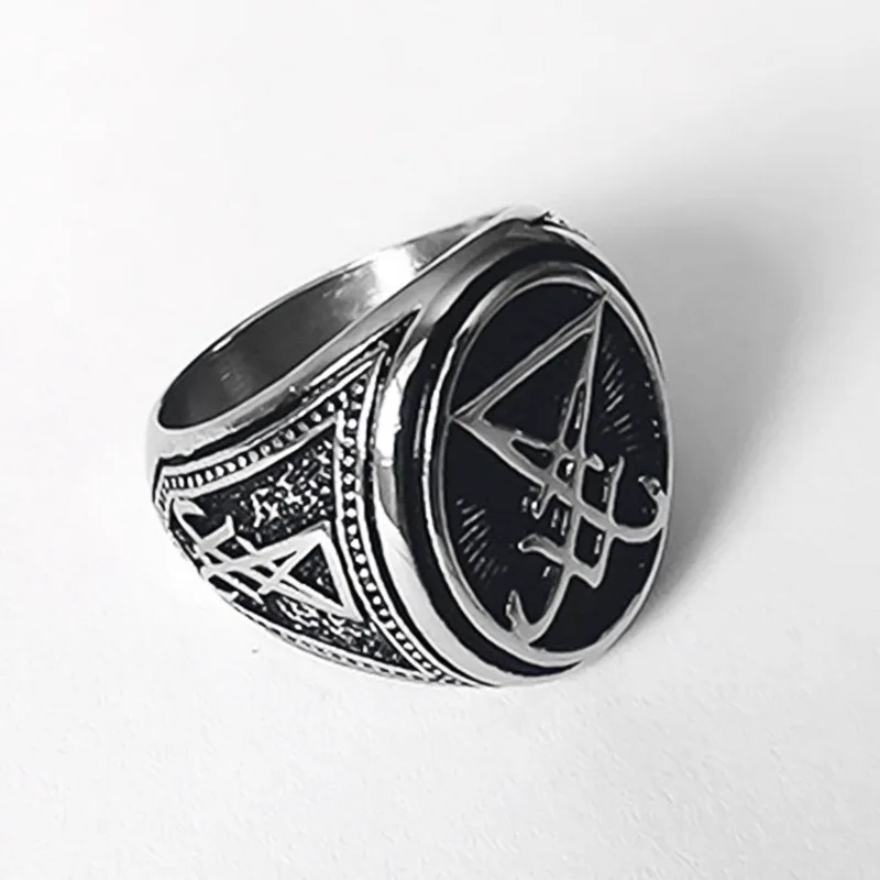 Anillo de Lucifer Morningstar para hombre, sello satánico gótico Vintage, accesorios de Cosplay, anillos de sello Punk de acero inoxidable, regalo de moda de Halloween