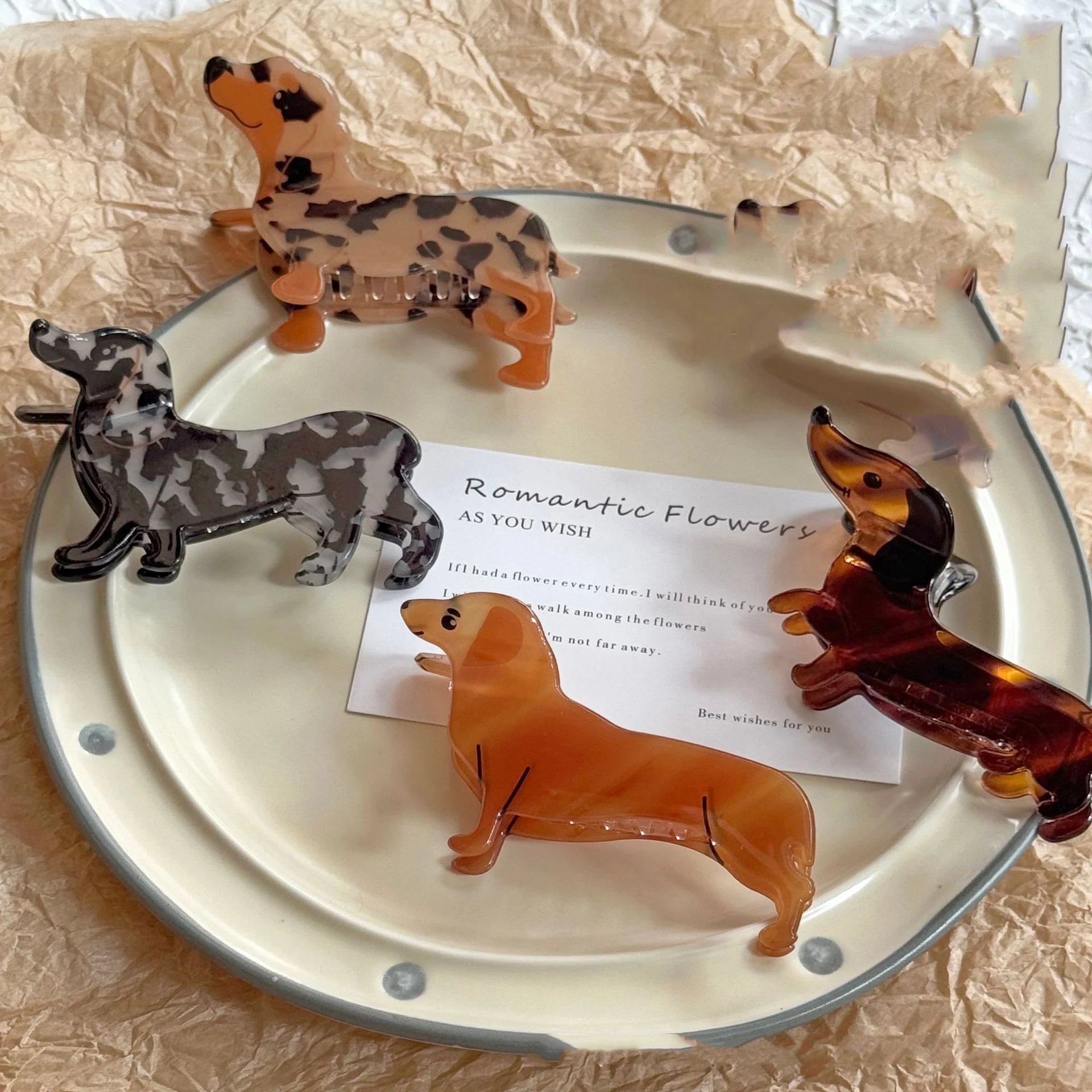 Lindo estampado de leopardo Dachshund Corgi cola de caballo cangrejo pinza para el pelo garra para mujeres niñas moda perro horquilla accesorios para el cabello