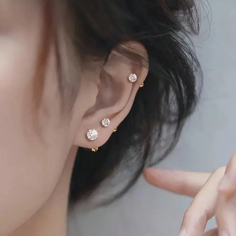 3Pairs Classic Round Zirconia Stud Earrings For Women, Stainless Steel Women's Cartilage, Tragus, Lobe, Daith Piercing Jewelry image 5