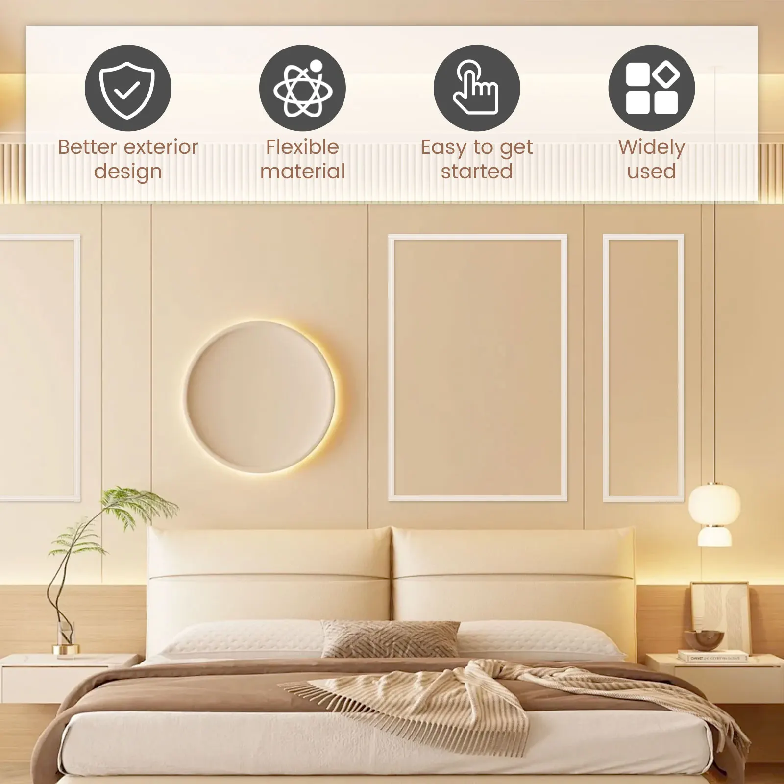Self Adhesive Wall Molding Trim Flexible TPE Rubber Strip Peel and Stick Baseboard for Room Accent Wall and Furniture Edging