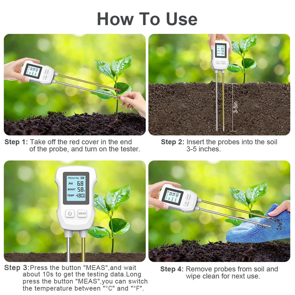 3 In 1 Soil PH Meter LCD Digital Display Soil PH Temperature Humidity Meter Household Bonsai Planting Tool