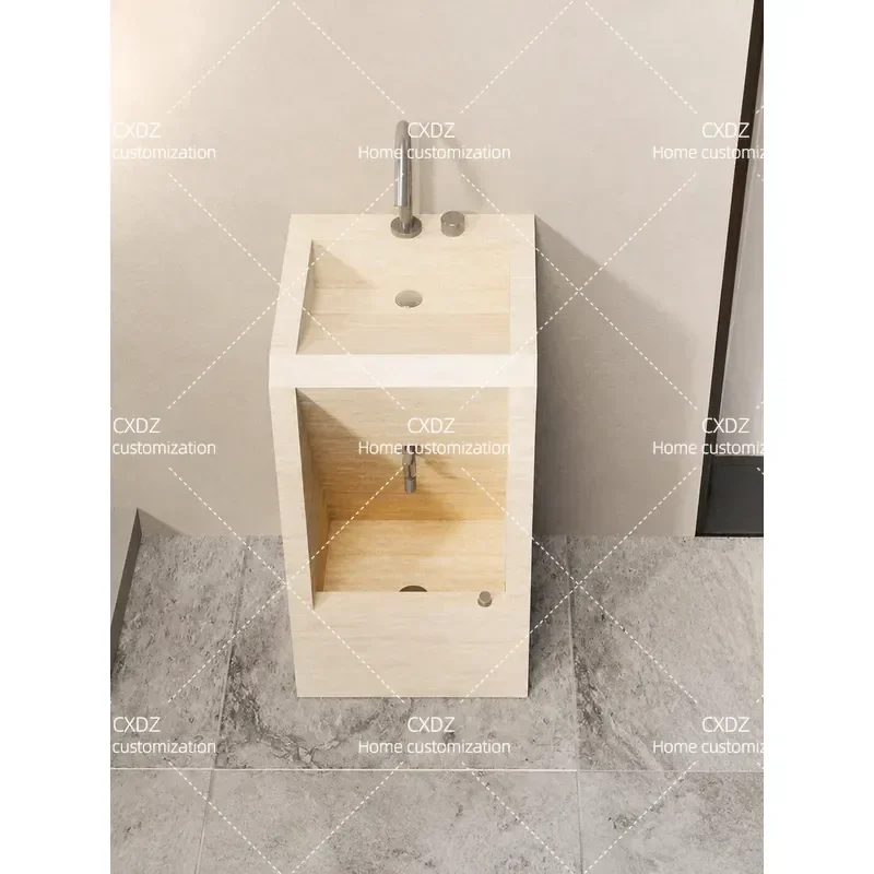 Custom Rock Slab Column Wash Basin with Integrated Mop Pool Balcony Indoor Sink Foot Wash Basin