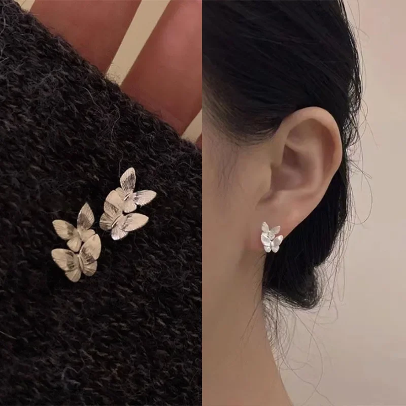 Simple Metal Texture Double Layer Butterfly Earrings For Women Fashion Personalized Daily Accessory Party Jewelry Birthday Gifts