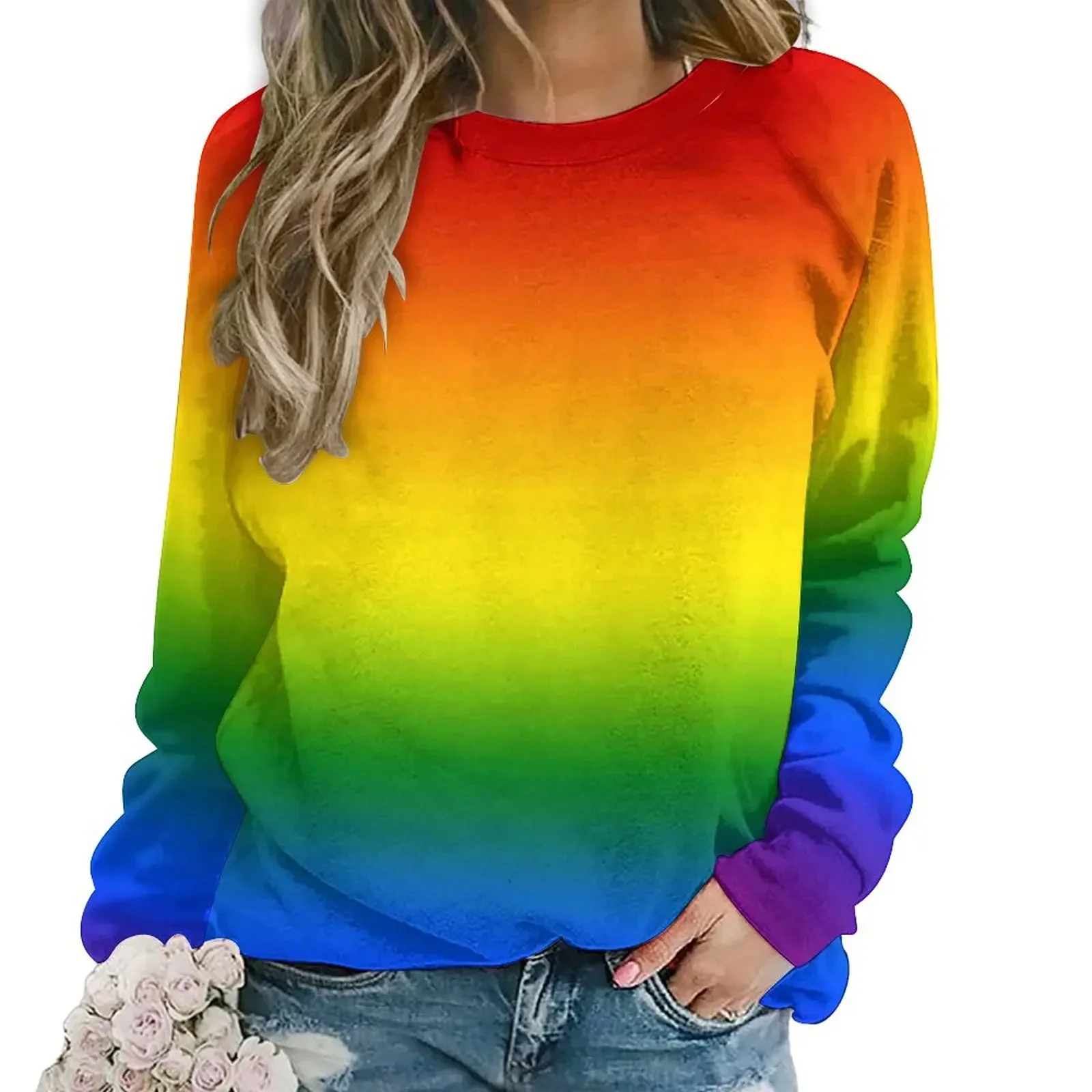 

Rainbow Ombre Hoodies Women Pretty Bright Colorful Fashion Casual Hoodie Autumn Long Sleeve Aesthetic Pattern Tops Big Size 3XL