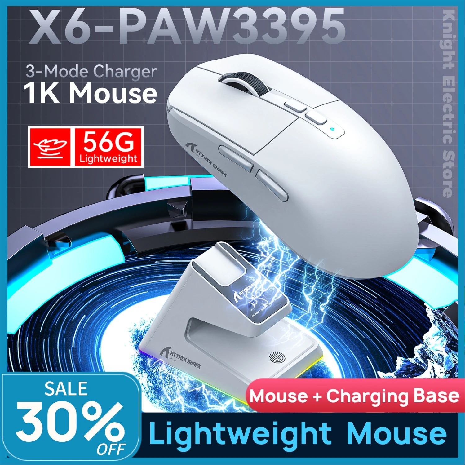 

Трехрежимная мышь Attack Shark X6, легкая игровая мышь с магнитной зарядной док-станцией RGB, быстрая зарядка PAW3395 26000 точек на дюйм