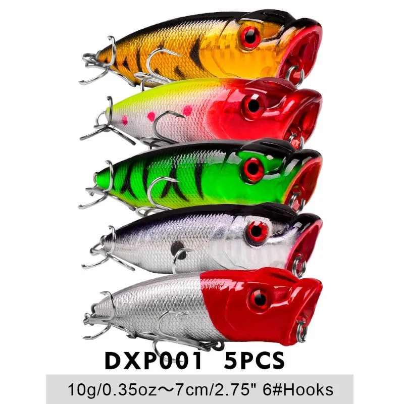 

5pcs Swim Popper Fishing Lures Wobblers 7.3cm 11g Topwater Crankbait Artificial Plastic Hard Bait Bass Pike Fishing Tackle