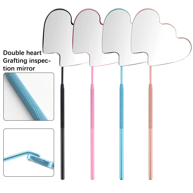 Double Heart Shape Lash Extension Mirror Eyelash Extension Grafting Tools Stainless Steel Multifunction Checking Lash Mirror