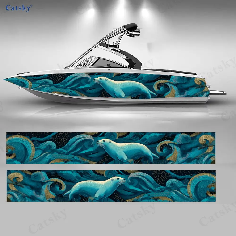 

Gilded Wave Sea Lion Boat Stickers, PVC Waterproof Durable Vinyl Wrap Decals for Fishing Boats, Durable and Stylish Design