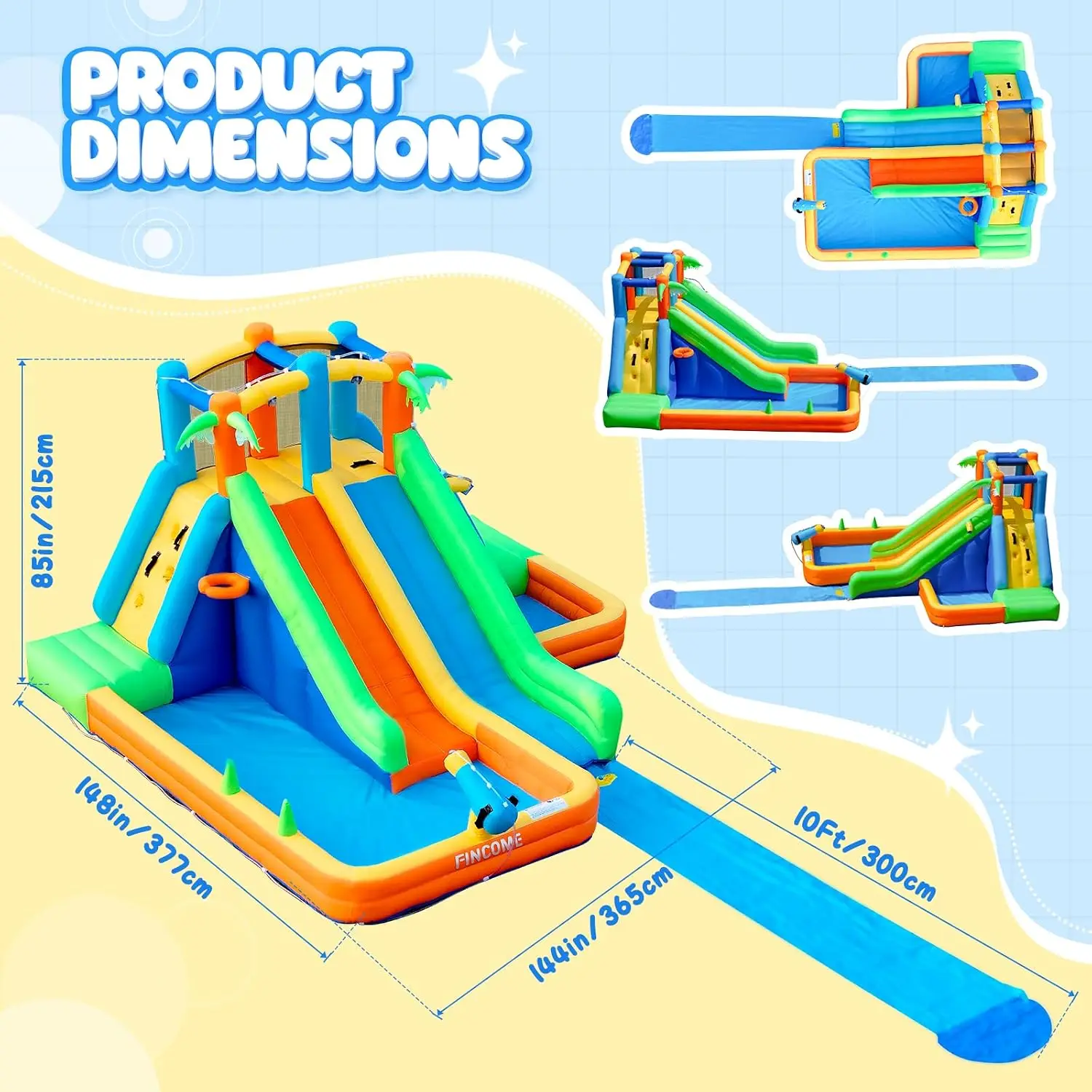 Inflatable Water Slide Bounce House with Extend Long Splash Waterslide for Kids Backyard, Blow Up Bouncy Castle Park with 2 Wate