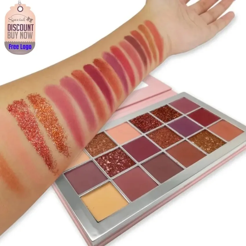 

Пользовательские 18 цветов розовый контейнер палитра теней для век долговечные водостойкие матовые блестящие высокопигментированные блестящие тени для век оптом