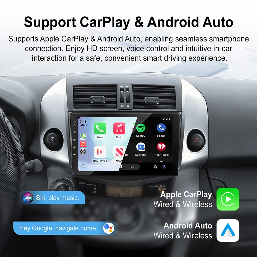 Universal 9/10 Inch Car Stereo Linux System Wireless Wired CarPlay Android Auto Head Unit 1280x720 IPS Touchscreen AHD Rear View