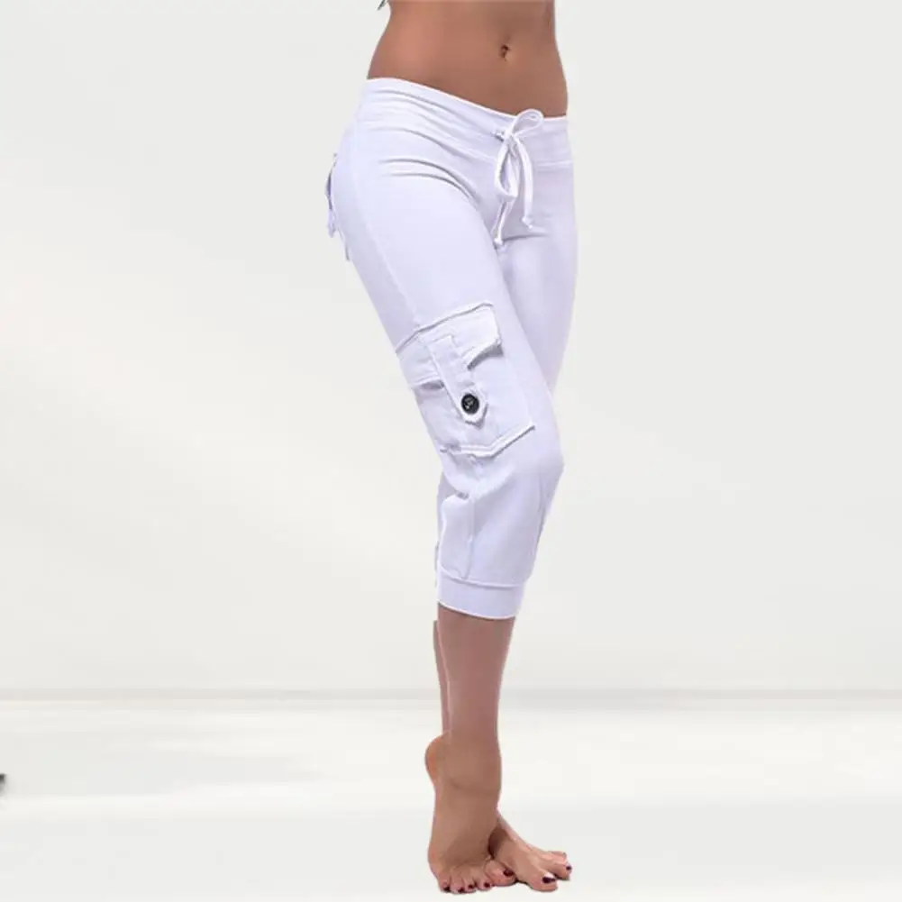 Pantalones cortos con cordón para mujer, mallas deportivas con múltiples bolsillos, levantamiento de glúteos, ajustados, Fitness