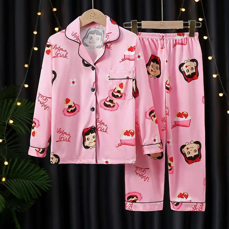 Sanrio Disney Boys Pajamas Sets Long Sleeved Cardigan Lapel Casual Korean Style Pajamas Cartoon Home Clothes Autumn Winter