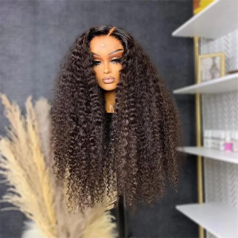 Long Preplucked Black Kinky Curly Soft 180Density 26Inch Lace Front Wig For Black Women BabyHair Heat Resistant Daily