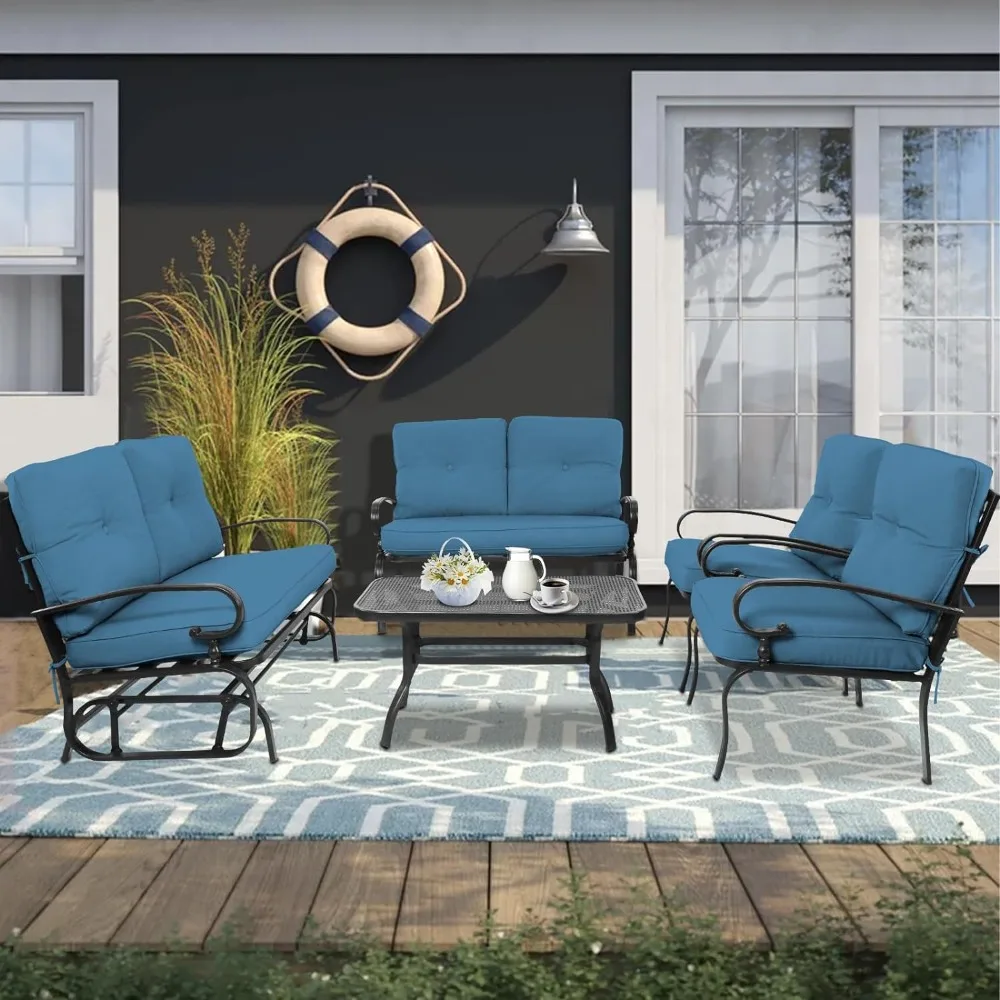 

Loveseat and Coffee Table 2 Single Chairs Cafe Furniture Set for Living Room Peacock Blue Mesas Tables Chair Outdoor Shop Garden