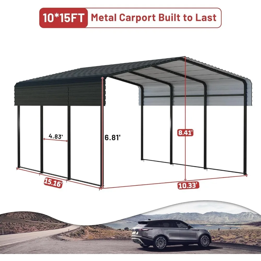 Metal Carport 10 X 15 FT with Heavy Duty Metal Frame & Galvanized Steel Roof, Metal Car Garage, Carport