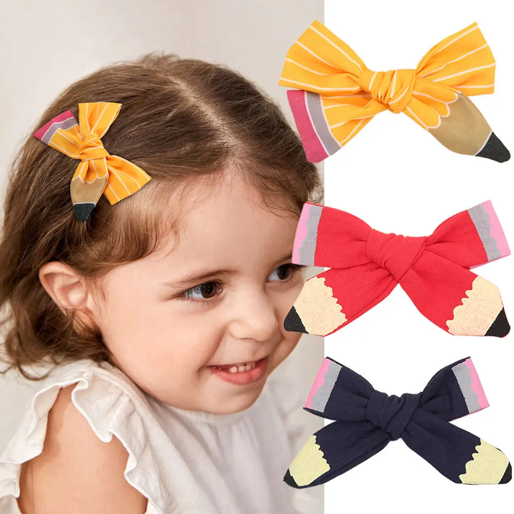 Cute Bows Pencil Hairpin Girls Back To School Hair Clips Handmade Hairgrips Children School Hair Accessories Kids Hairgrips