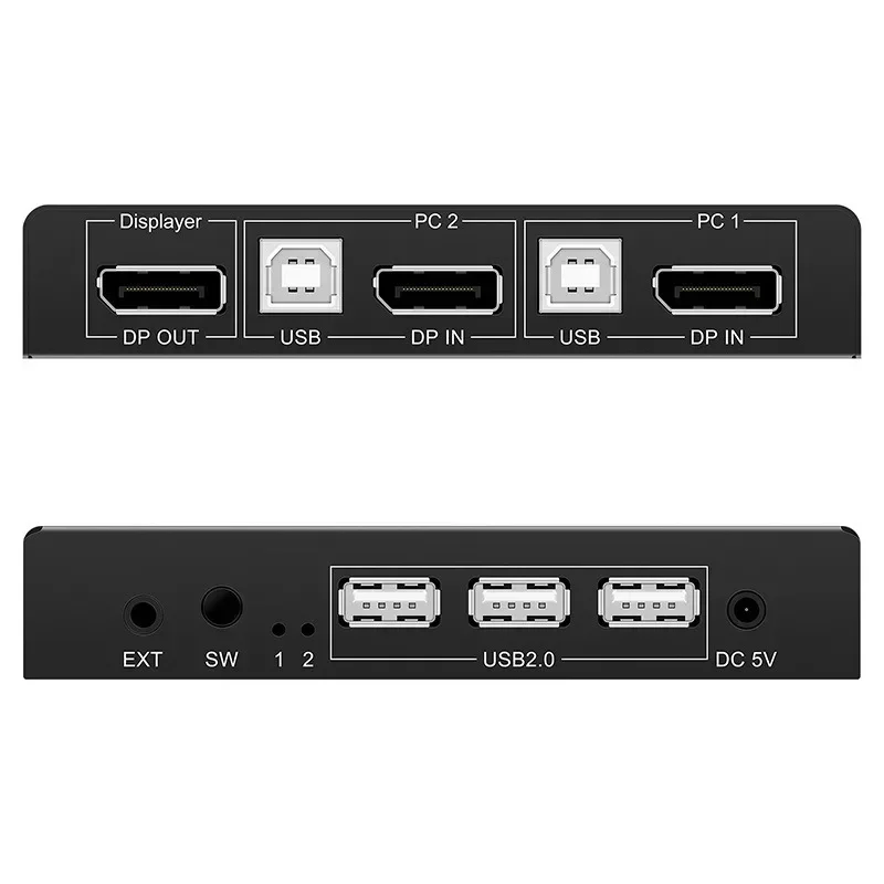 for DP KVM Switch 2 Port 8K@30Hz Displayport1.2 Switch 2 in 1 Out with 3 USB2.0 Port for 2 PC Laptop Share Keyboard Mouse