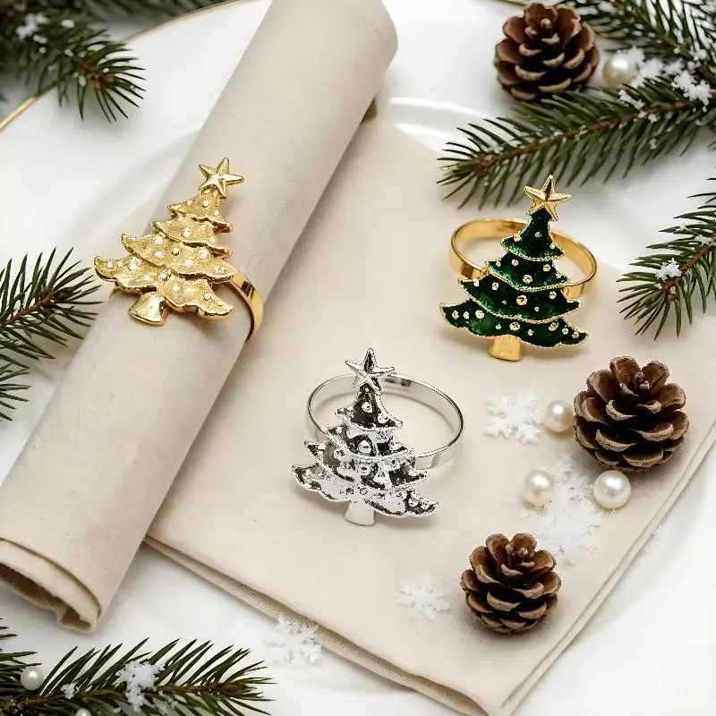 4Pcs Christmas Napkin Rings Xmas Tree Ornaments Christmas Home Kitchen Dinner Table Decoration New Year Party Suppliesy Supplie