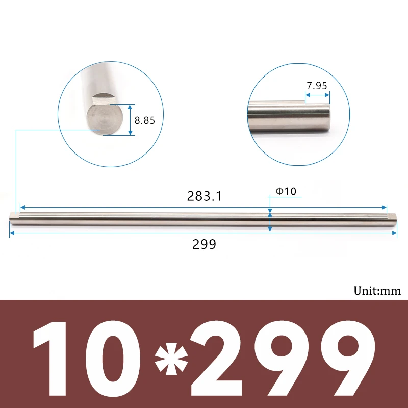 1pc 10x299mm Double ended Milling Edge Circular Extended Shaft Nickel Plated CNC Turning Non standard Cylindrical Shaft